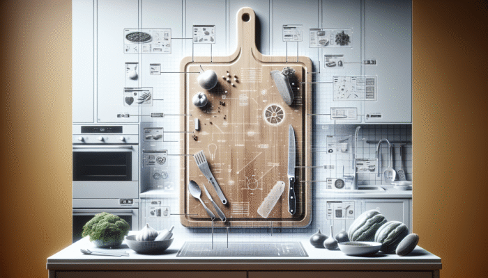 A durable, eco-friendly cutting board placed in a modern kitchen, showcasing sustainability and minimal waste.