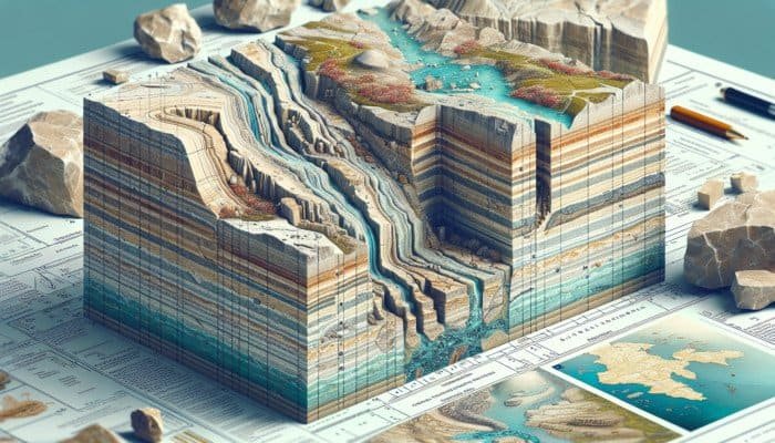 Geological cross-section of UK limestone showcasing Carboniferous layers, marine fossils, and calcium carbonate deposits found in Wales, Northern England, and the Midlands.