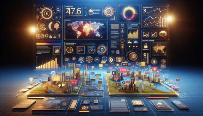 Harnessing Dynamic Content for Enhanced SEO A vibrant digital interface showcasing personalised content including reviews, location-specific offers, real-time news, and adaptive images, significantly boosting user engagement and SEO effectiveness.