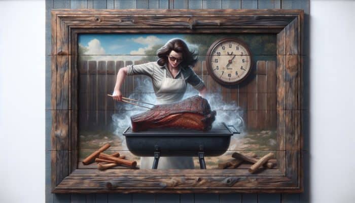 A seasoned grill master with a perfectly smoked brisket, hickory and mesquite wood, and a 16-hour timer.