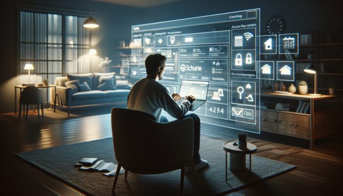 Individual reviewing online booking details on a laptop in a cosy home office, with secure payment icons and a calendar.