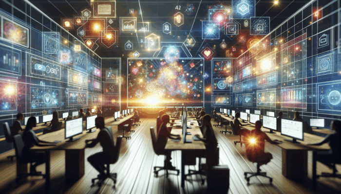 Social Media Management Services in Kingswood: A digital workspace showcasing screens displaying social media platforms, a person engaging with audiences, and analysing data.