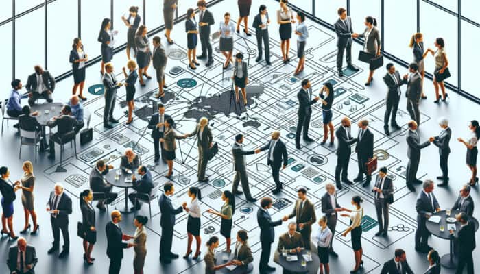 Diverse professionals mingling at various networking events, showcasing connectivity and collaboration.