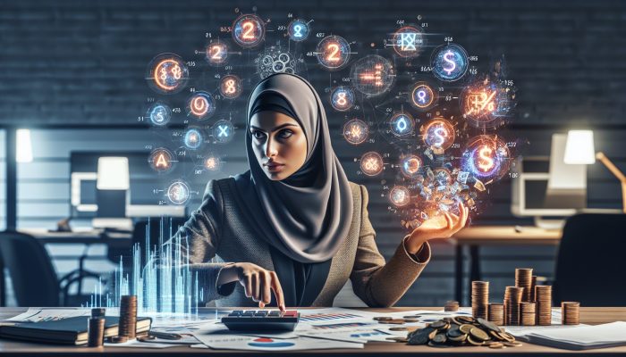 Tips for Maximising Debt Consolidation Savings | DCL Financial analyst reviews colourful charts of interest rates and fees in a modern office, surrounded by calculators, documents, and coins, with a determined expression.