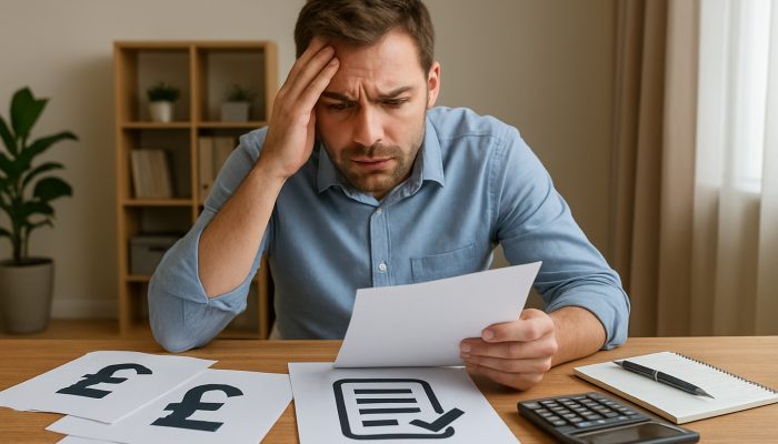 Combine Payday Loans Into One Affordable Agreement: Save Money Today | DCL UK borrower consolidating scattered payday loans into one repayment plan at cluttered desk
