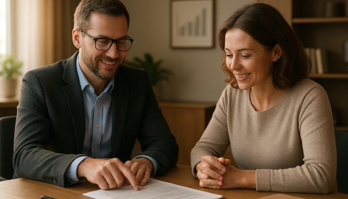 Combine Payday Loans Into One Affordable Agreement: Save Money Today | DCL UK debt advisor guiding borrower through consolidation documents in serene office with charts